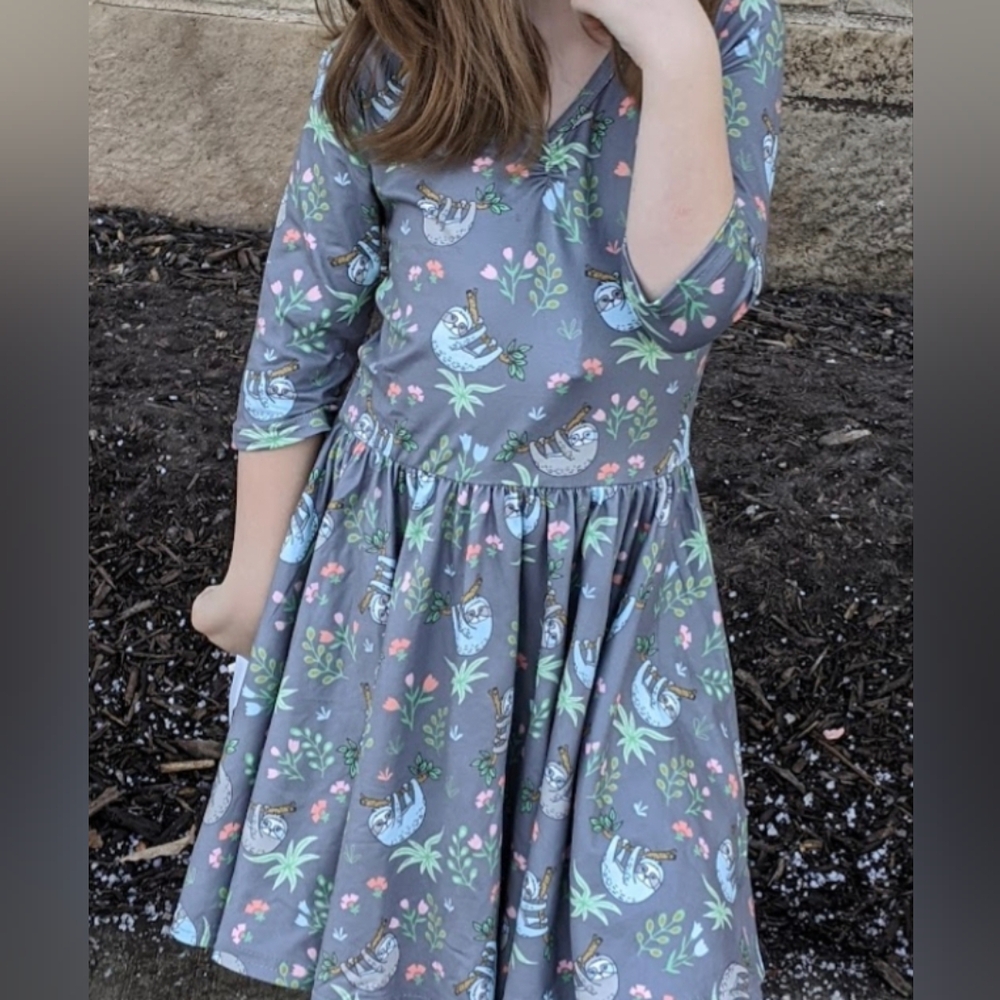 Gray Sloth Print Kids Dress